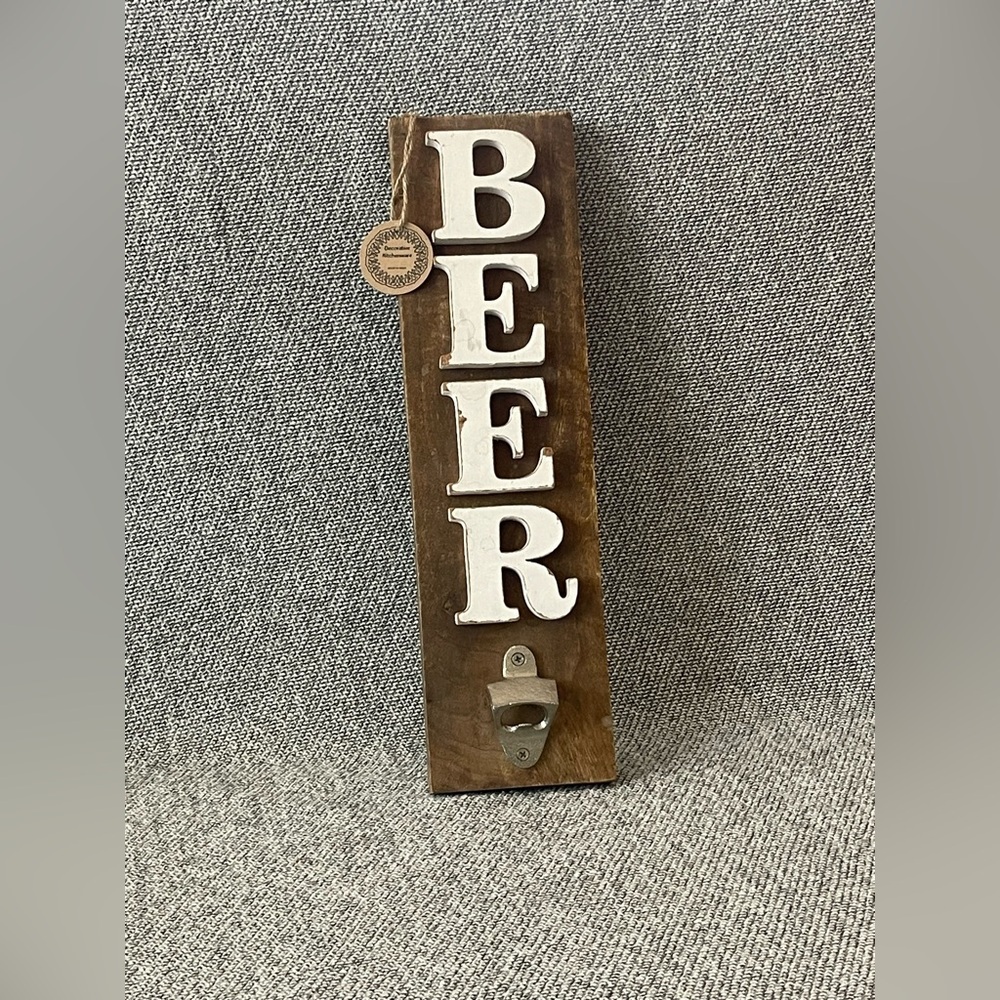 Wooden “Beer” Sign With Functional Bottle Opener- Man Cave or Garage Wall Decor